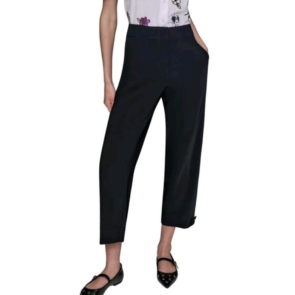 Karl Lagerfeld Paris Soft Cropped Pants/Trousers Women's Sz 10 Black Snap Ankles